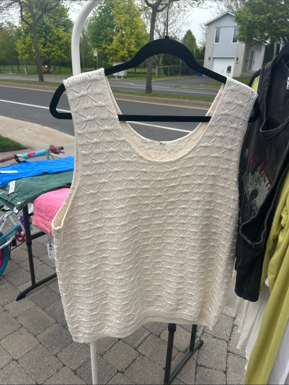 Cream Textured Knit Tank Top